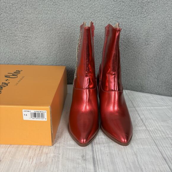 Chase & Chloe Women's Western Mid Calf Boots Cowgirl Size 7.5 Fuchsia Metallic - Picture 1 of 15